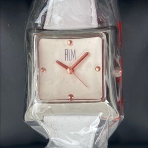 RLM Square White Leather Strap Watch